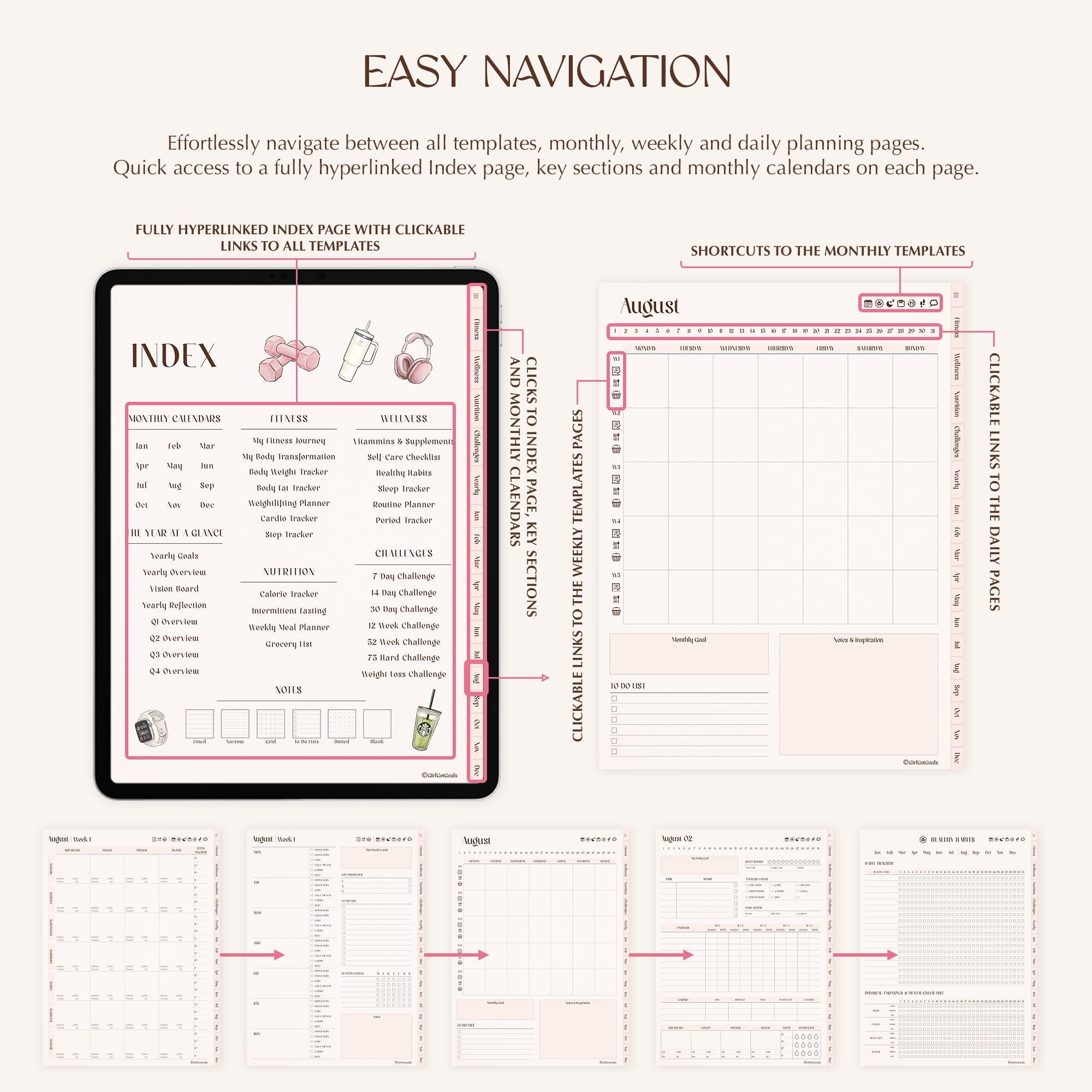 Digital Fitness Planner, Weight Loss & Fitness Tracker, Undated Fitness Journal, Workout Planner, GoodNotes V2.3.3 - Image 3