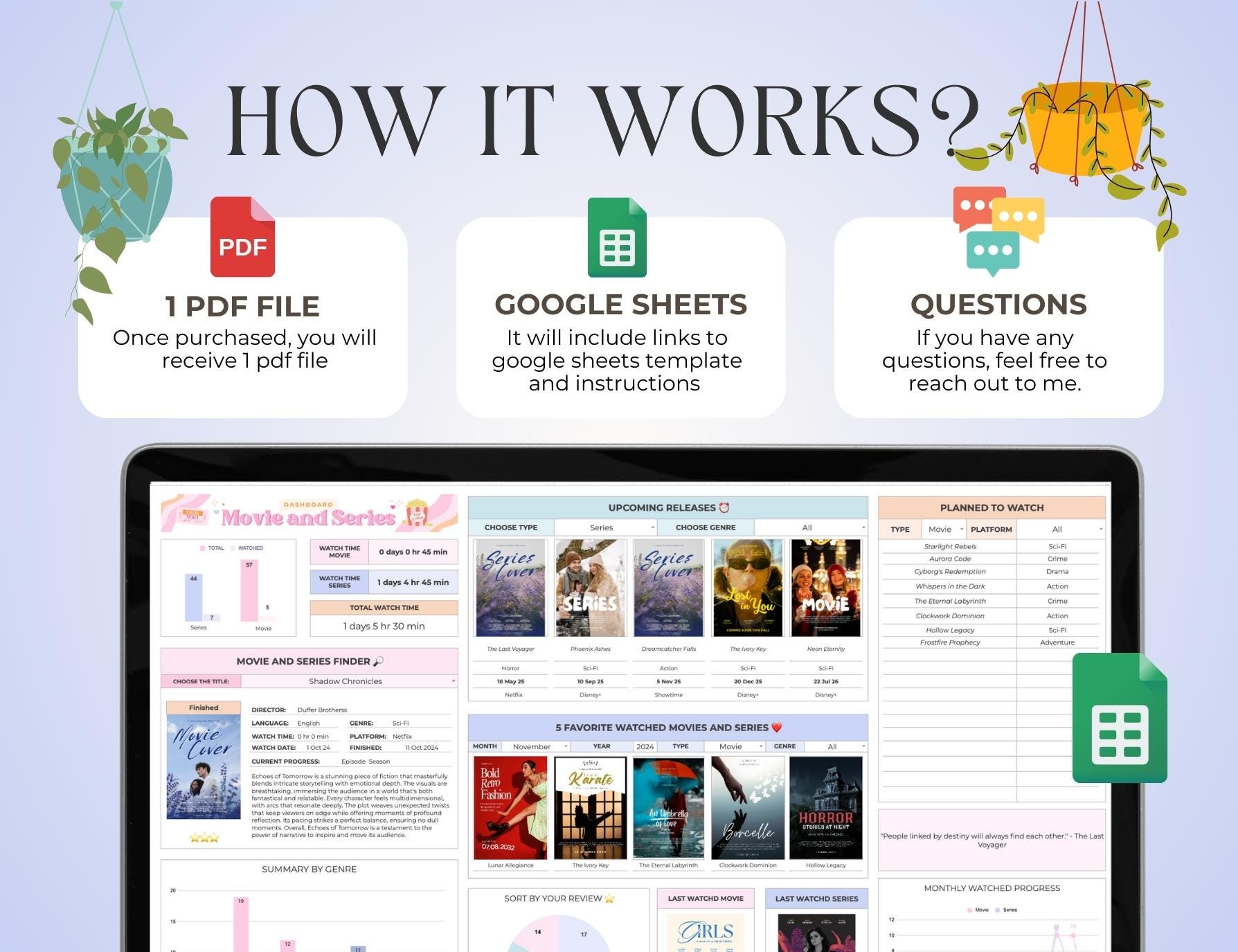 Movies & Videos Tracker with Gallery, Series Planner with Review Spreadsheet template google sheet V1.0.4 - Image 5