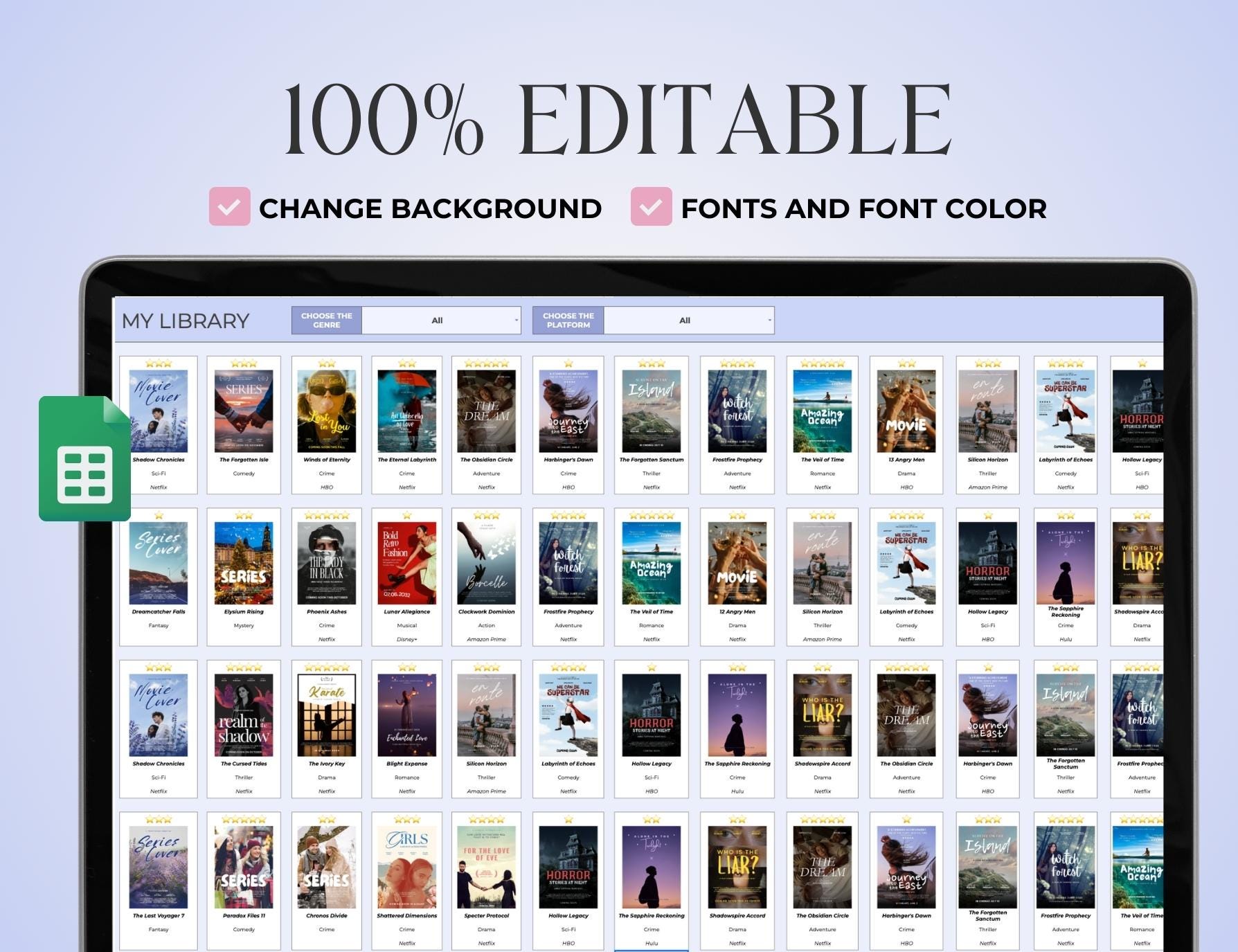 Movies & Videos Tracker with Gallery, Series Planner with Review Spreadsheet template google sheet V1.0.4 - Image 7