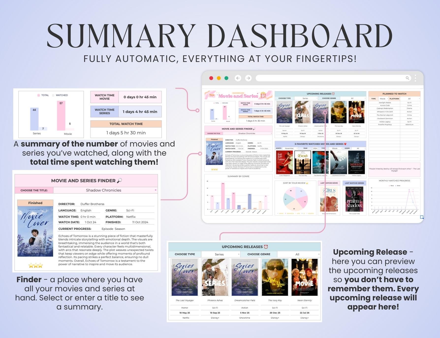 Movies & Videos Tracker with Gallery, Series Planner with Review Spreadsheet template google sheet V1.0.4 - Image 8