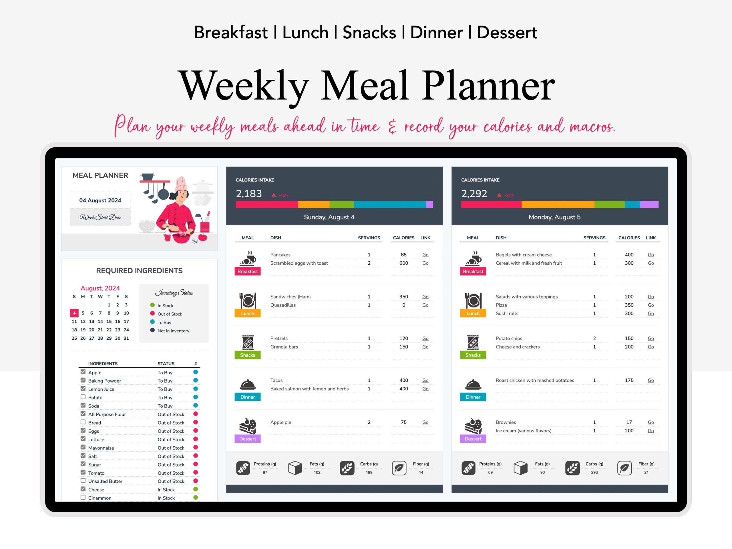 Weight Loss & Fitness Tracker Spreadsheet for Google Sheets, Meal Planner, Calorie Tracker, Digital Workout Planner, Body Measurement Chart V4.2.3 - Image 3