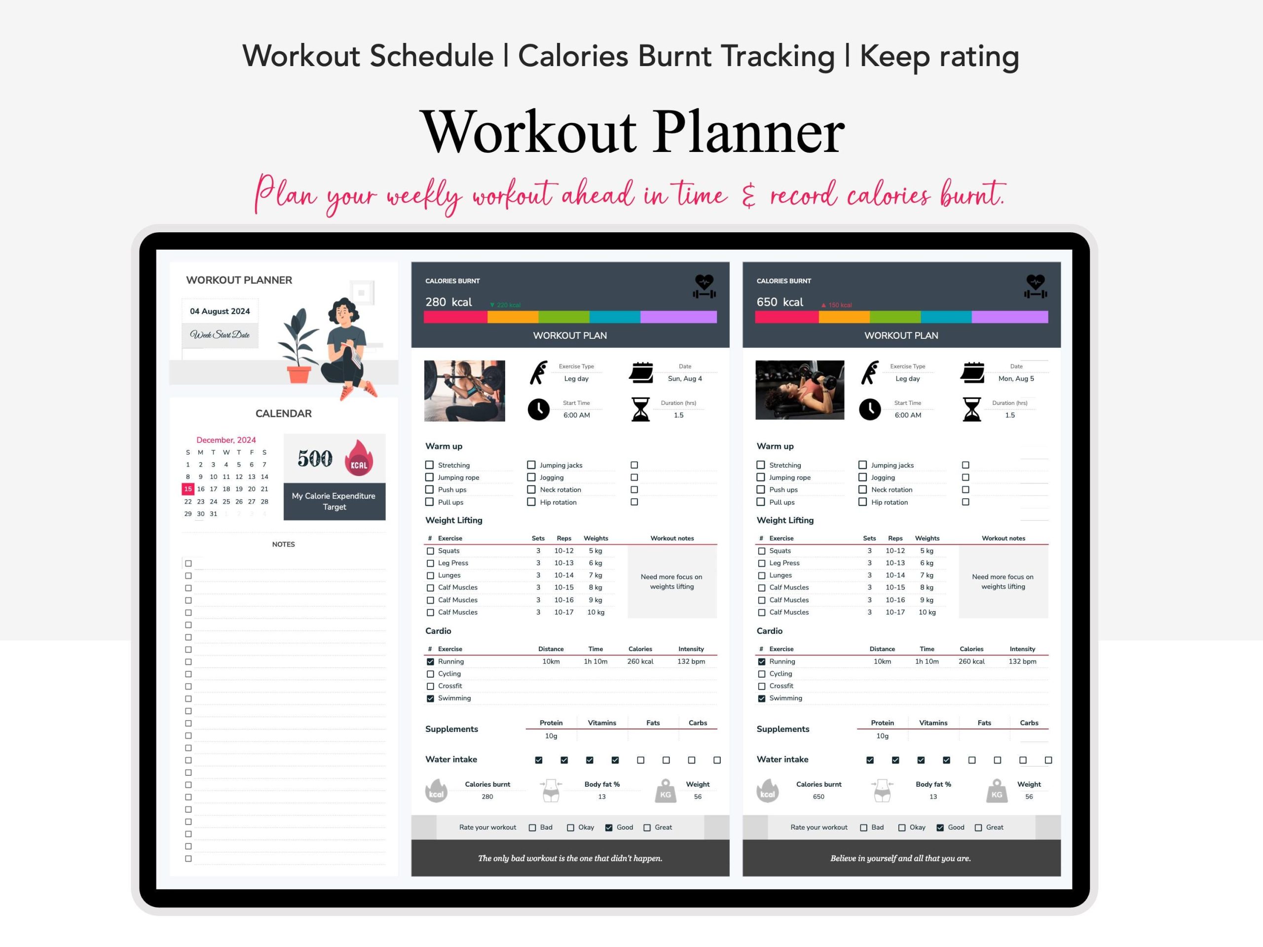 Weight Loss & Fitness Tracker Spreadsheet for Google Sheets, Meal Planner, Calorie Tracker, Digital Workout Planner, Body Measurement Chart V4.2.3 - Image 10