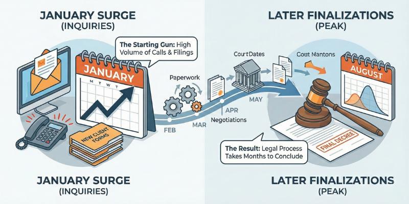 Infographic visualizing the 'Divorce Month' timeline