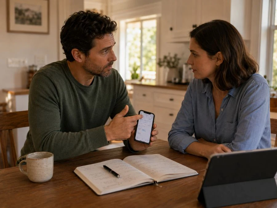 Couple discussing a forgotten birthday apology and choosing one practical next step