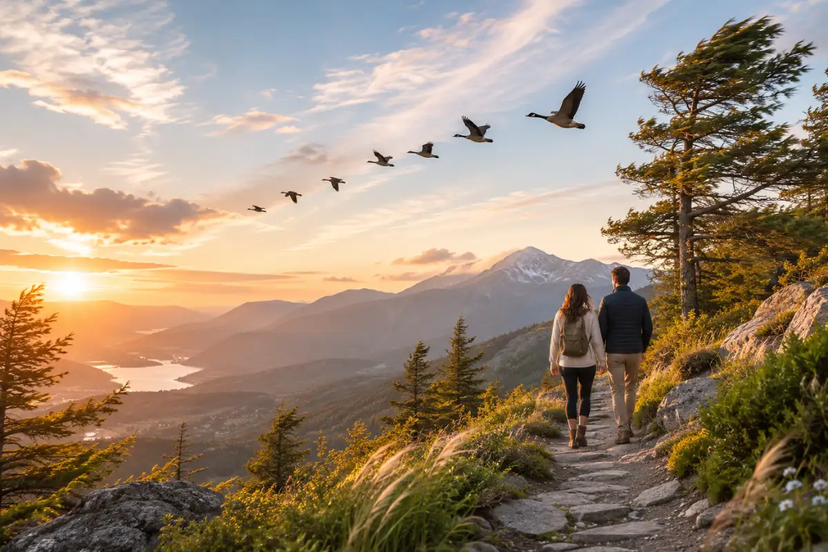 Wind over a mountain landscape symbolizing Hexagram 53 gradual development in love
