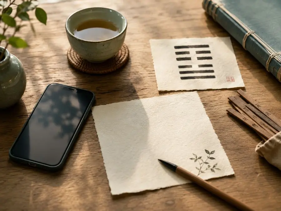 Hexagram 41 apology text message meaning shown through a simple handwritten apology note on a wooden table