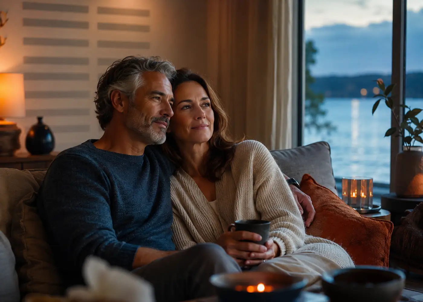 Hexagram 63 relationship meaning shown by a couple resting together in a stable long-term relationship