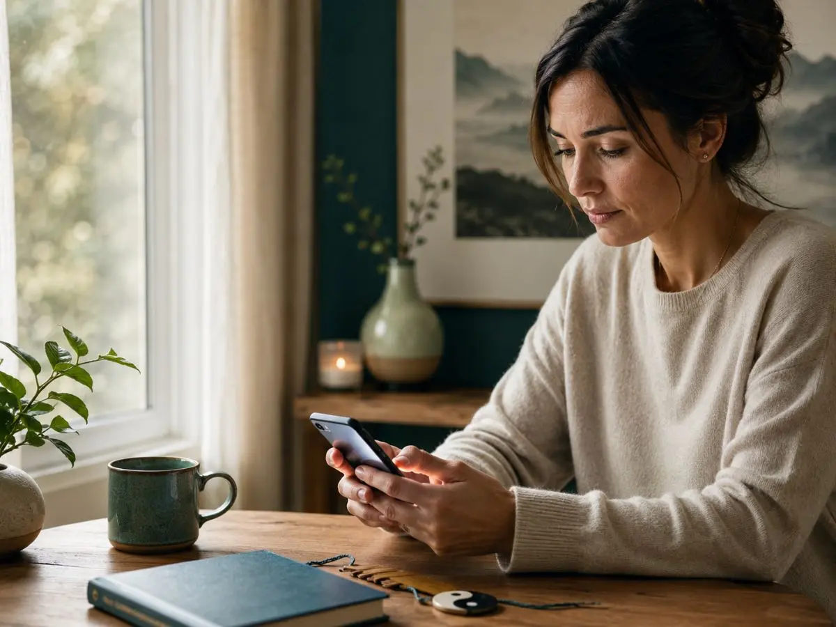 I Ching apology text messages guide showing a person typing a sincere apology text after a fight