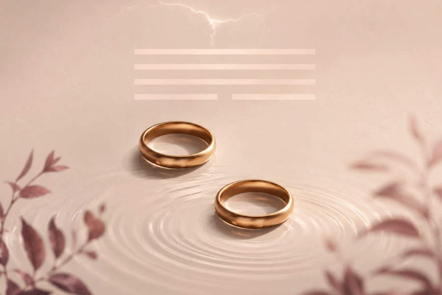 Thunder over a calm lake symbolizing Hexagram 54 Gui Mei and unsettled relationship balance