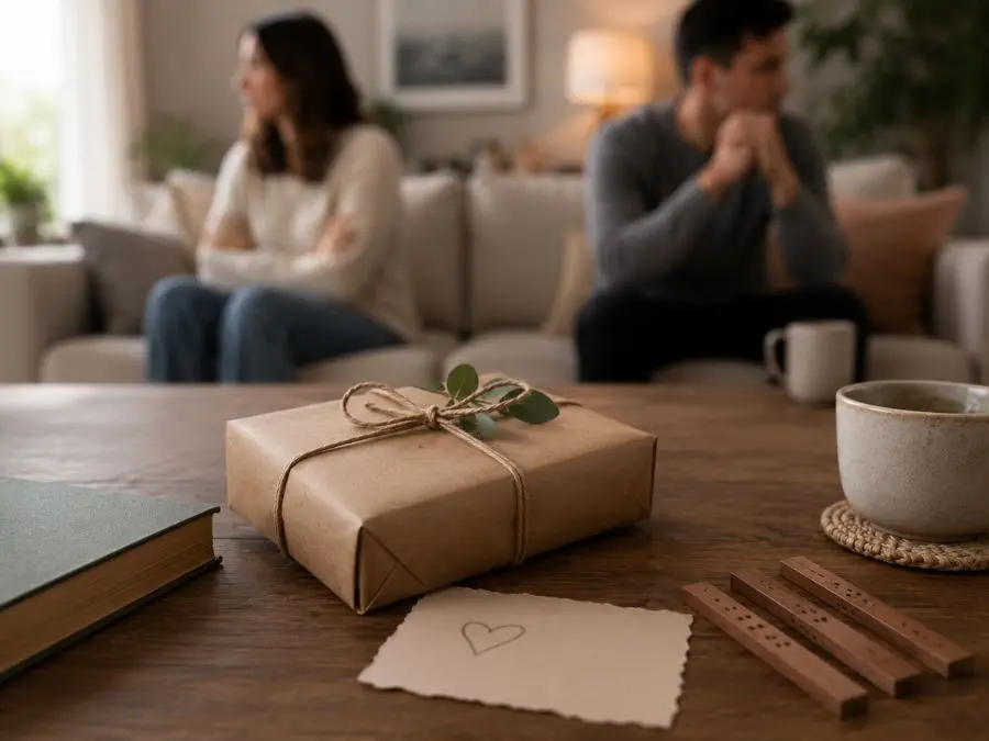 Wrapped gift left unopened after conflict showing when an apology gift is not enough without a real conversation